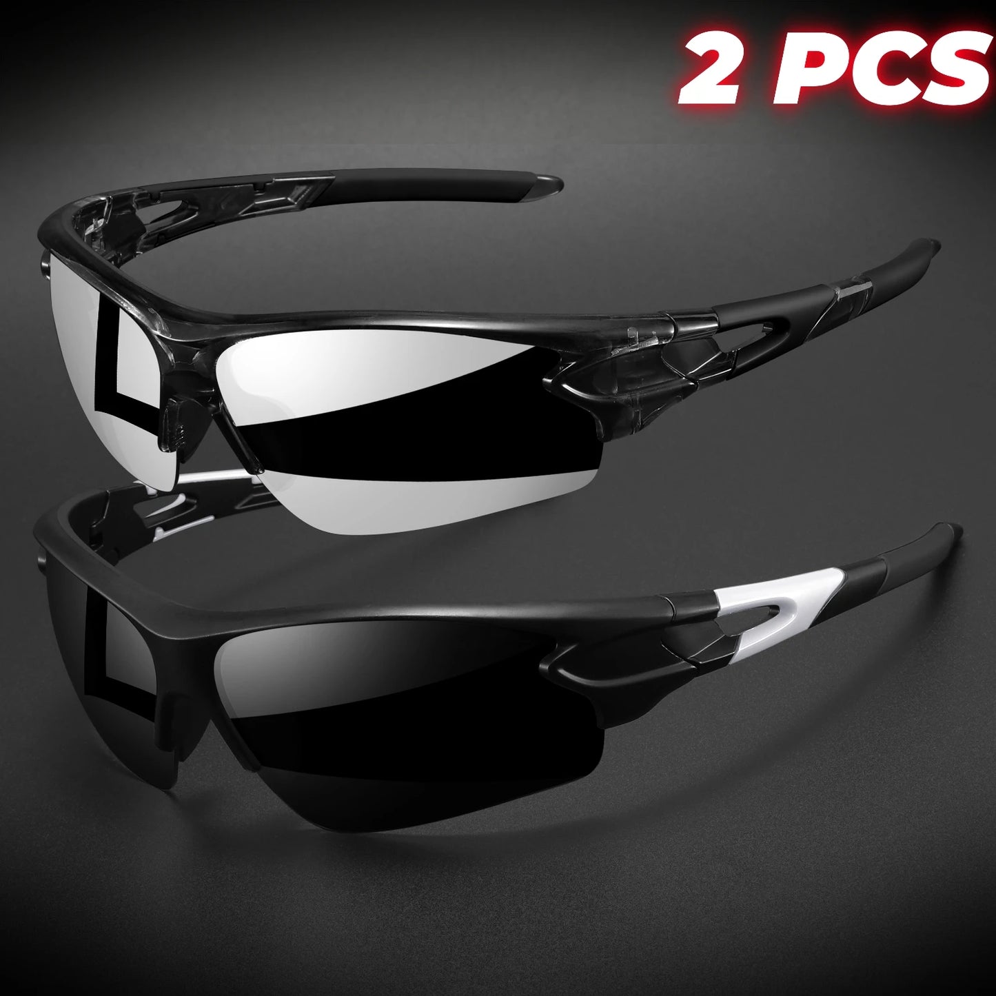 2 pièces lunettes de sport enveloppantes semi-sans monture — cyclisme, randonnée, UV400, anti-buée, unisexe