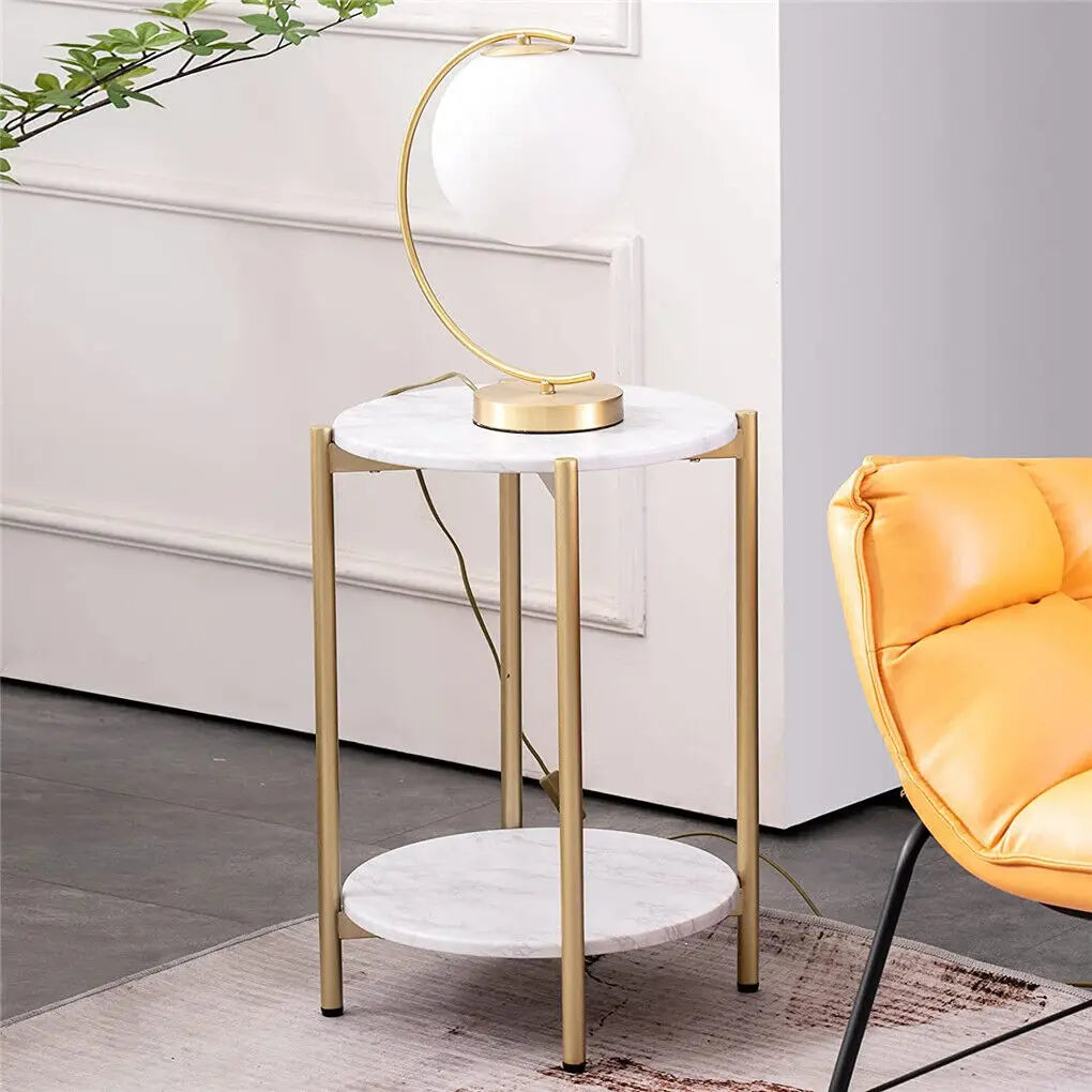 LUVODI 2-Tier Round Sofa Side Tables, Plant Stand with Storage Shelf, Metal Frame for Living Room Bedroom