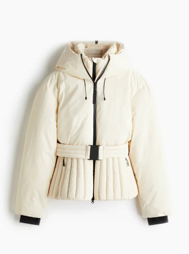 Women's Chic Hooded Cotton Coat with Belt, Casual Long Sleeve Stand Collar Zipper Short Ski Outerwear, Winter Sports Puffer Jacket, 2026