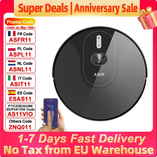 (Promo code: EU6006) ABIR X6PRO Robot Vacuum Cleaner with Intelligent Eye System, Suction