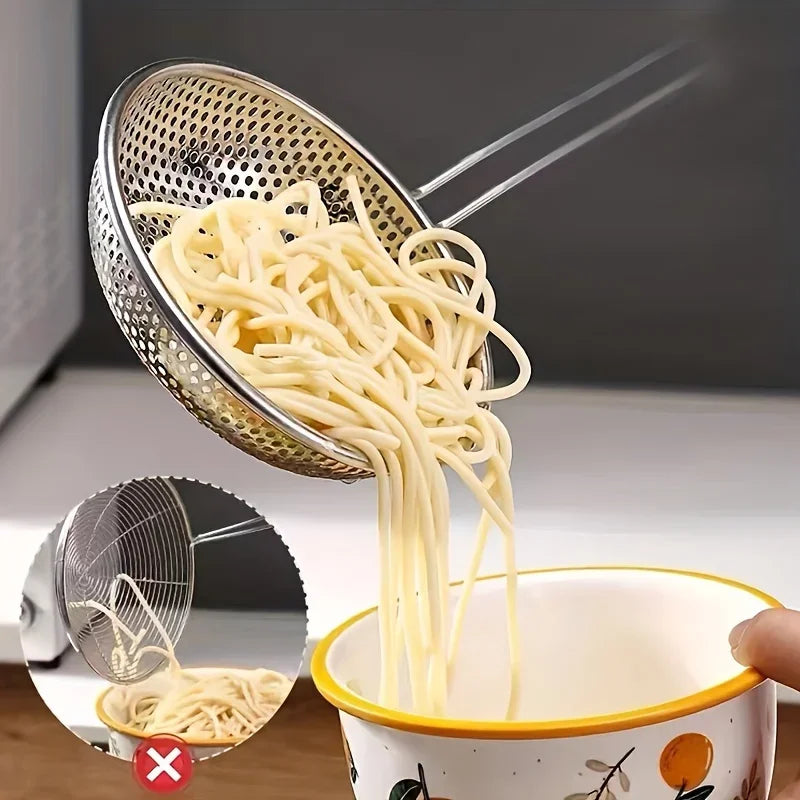 Passoire en acier inoxydable avec manche en bois, écumoire à mailles fines, cuillère pour la cuisson, préparation des aliments, filtrage de graisse pour pâtes et nouilles