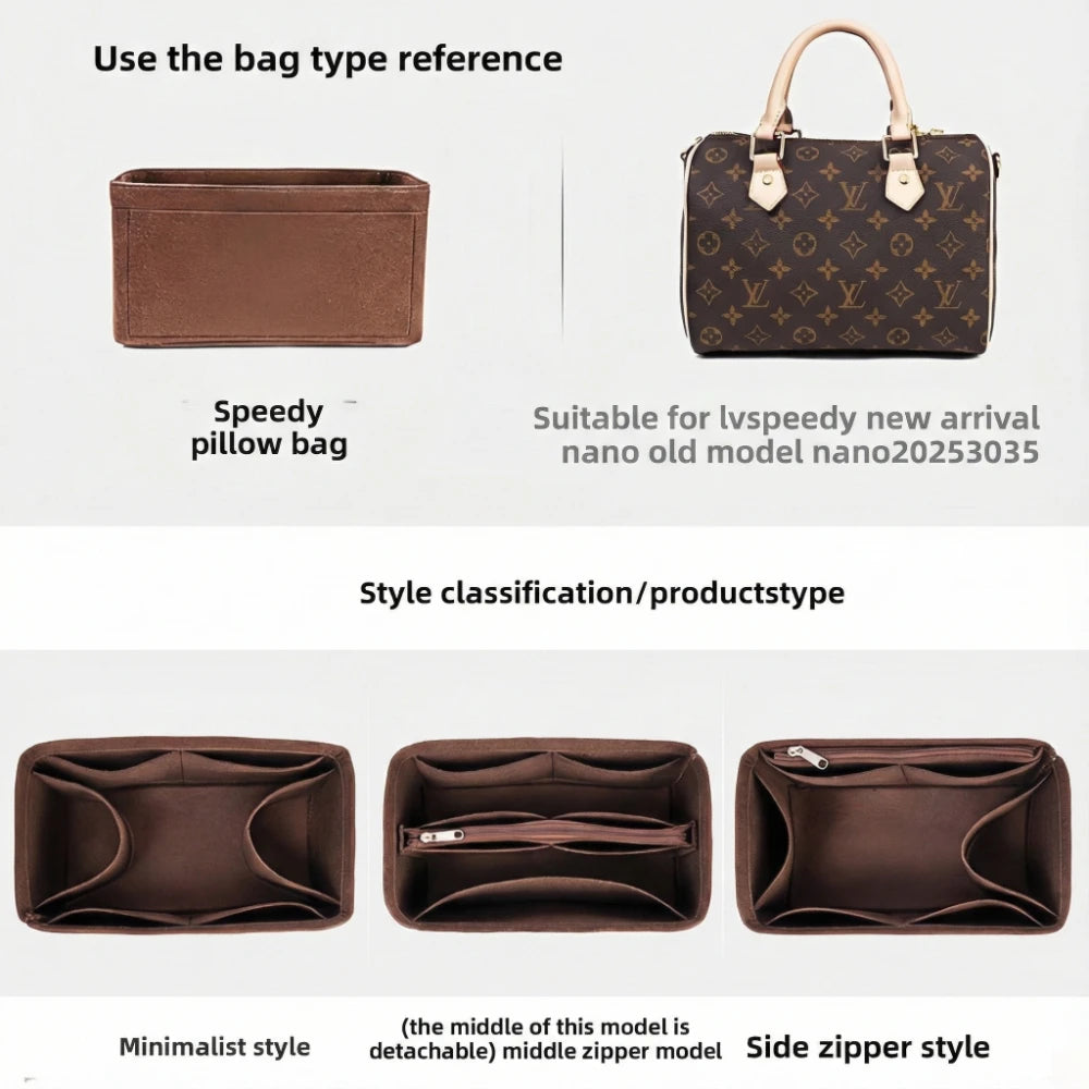 Felt Handbag Organizer, Insert Organizer for Luxury Speedy 25 30 35 Handbag, Makeup Bag, Shaping Liner, Travel Inner Pouch