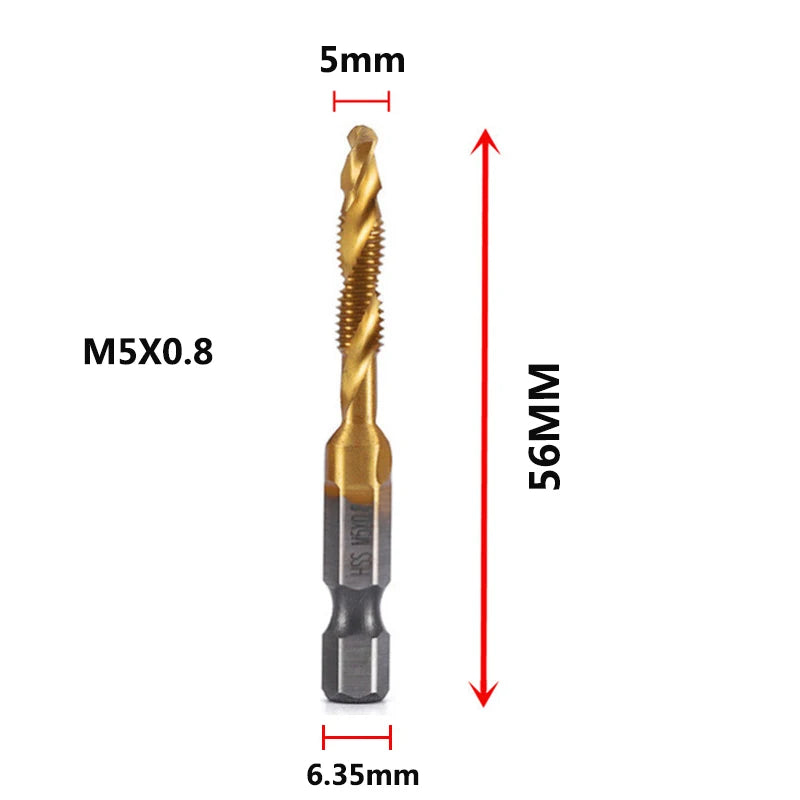 Brocas MeaccelerTap de titanio, vástago hexagonal, rosca de tornillo HSS, máquina de tornillos, macho de roscar compuesto, M3, M5, M6, M8, M10, herramientas manuales