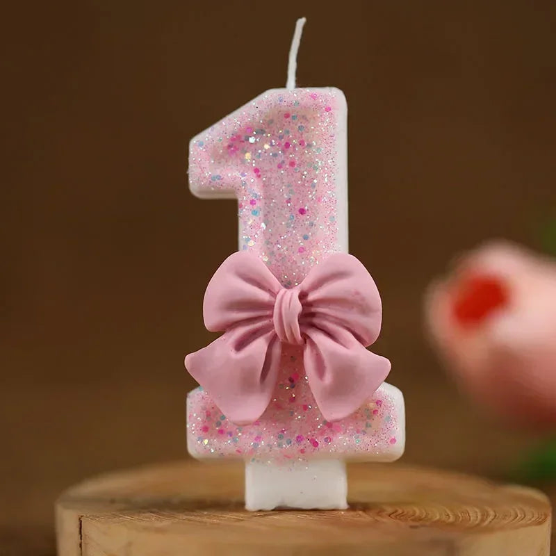 New number cake candle pink glitter birthday candle 1 2 3 4 5 6 7 8 9 3D number candle cake topper birthday party cake decor