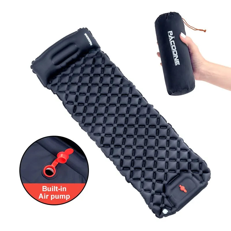 Camping en plein air Gonflable Matelas Couchage Pad Avec Oreillers Ultra Léger Air Mat Intégré Gonfleur Pompe Randonnée