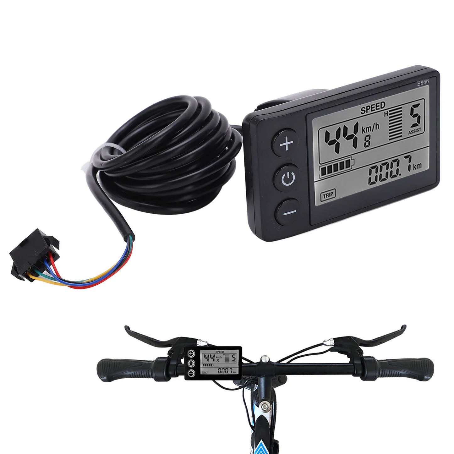 Panel de control de pantalla LCD para patinete eléctrico con enchufe, medidor de pantalla LCD para bicicleta eléctrica, nuevo, S866, 24V, 36V, 48V
