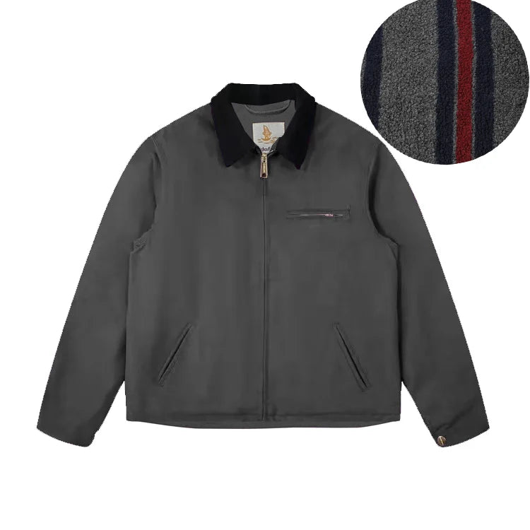 Veste automne-hiver en toile lavée vintage — doublure décontractée, style Detroit, vêtements de travail