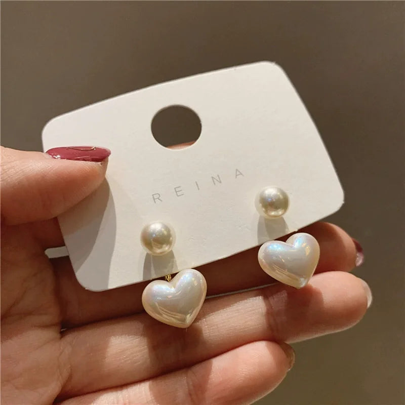 Boucles d'oreilles élégantes en forme de cœur pour femmes, Imitation de poire, coréen, Simple, bijoux de fête de mariage, cadeaux de la saint-valentin