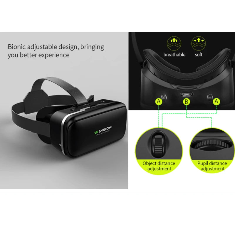 VR Shinecon 6.0 Virtual Reality Headset 3D Glasses Headset for iPhone Android Smartphone Viar Lens