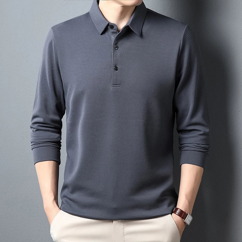 Men's Long Sleeve Casual Business Polo, Comfortable Summer T-Shirt