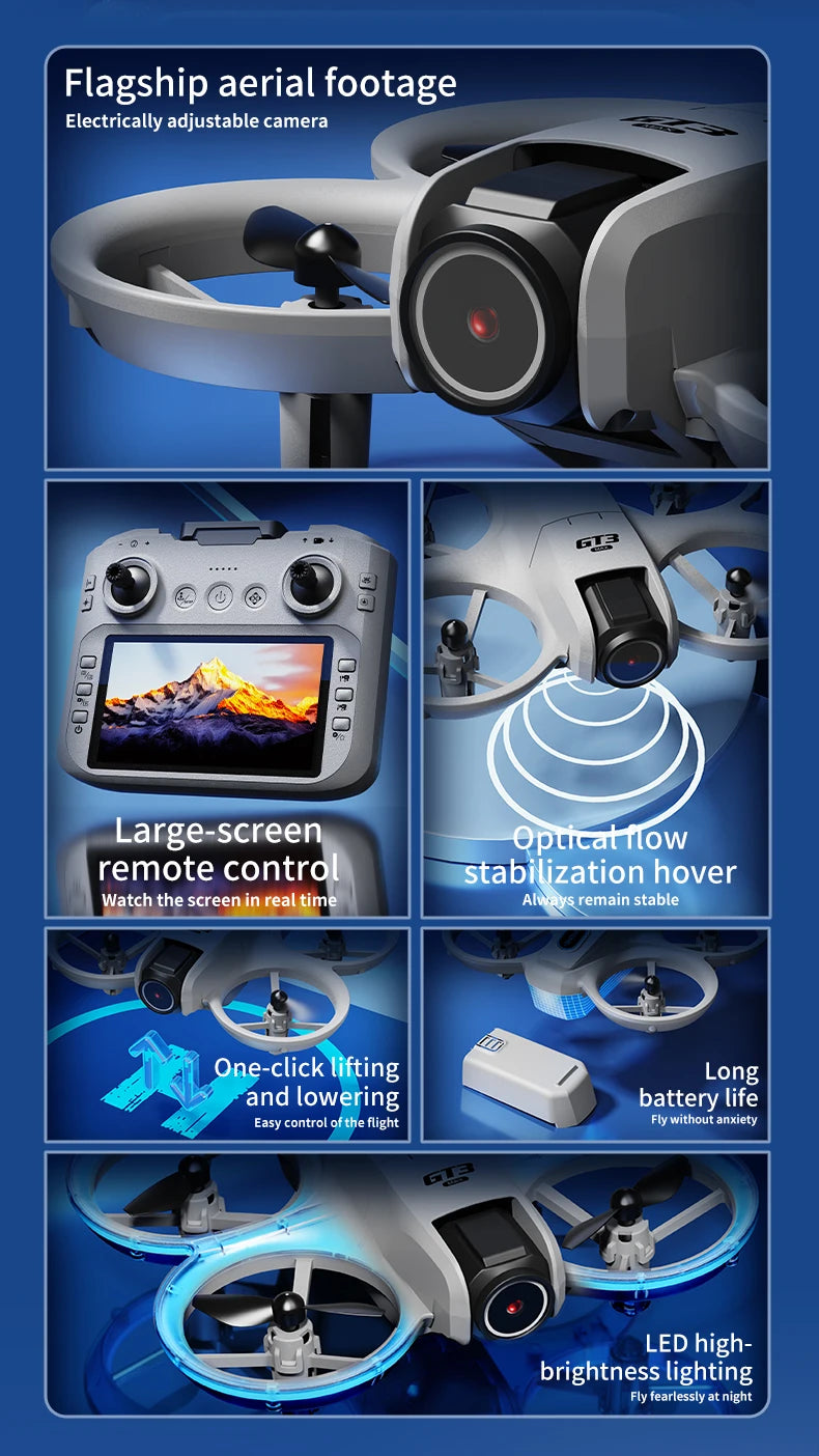 Drone 8K HD grand écran — positionnement flux optique, moteur brushless, évitement intelligent d'obstacles