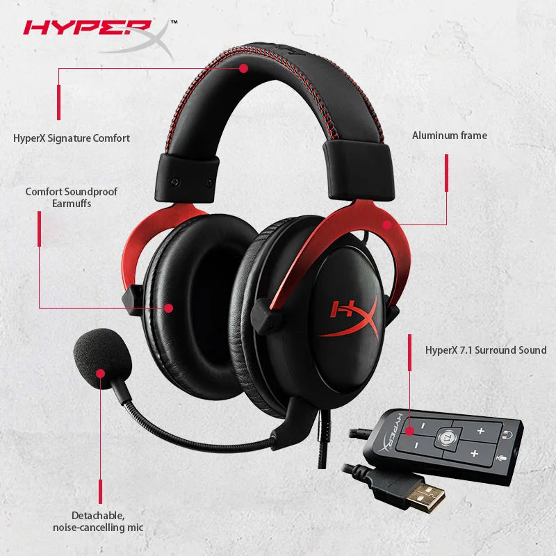 HyperX Cloud II – 7.1 Hi-Fi Surround Sound Gaming Headset with Microphone, for Computer and Mobile Phone, Original, Used