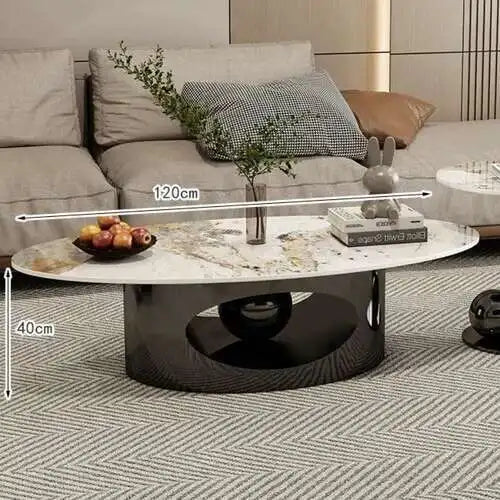 Tables basses modernes effet marbre — pieds métal blanc, table d'appoint ovale, nordique, salon, meubles
