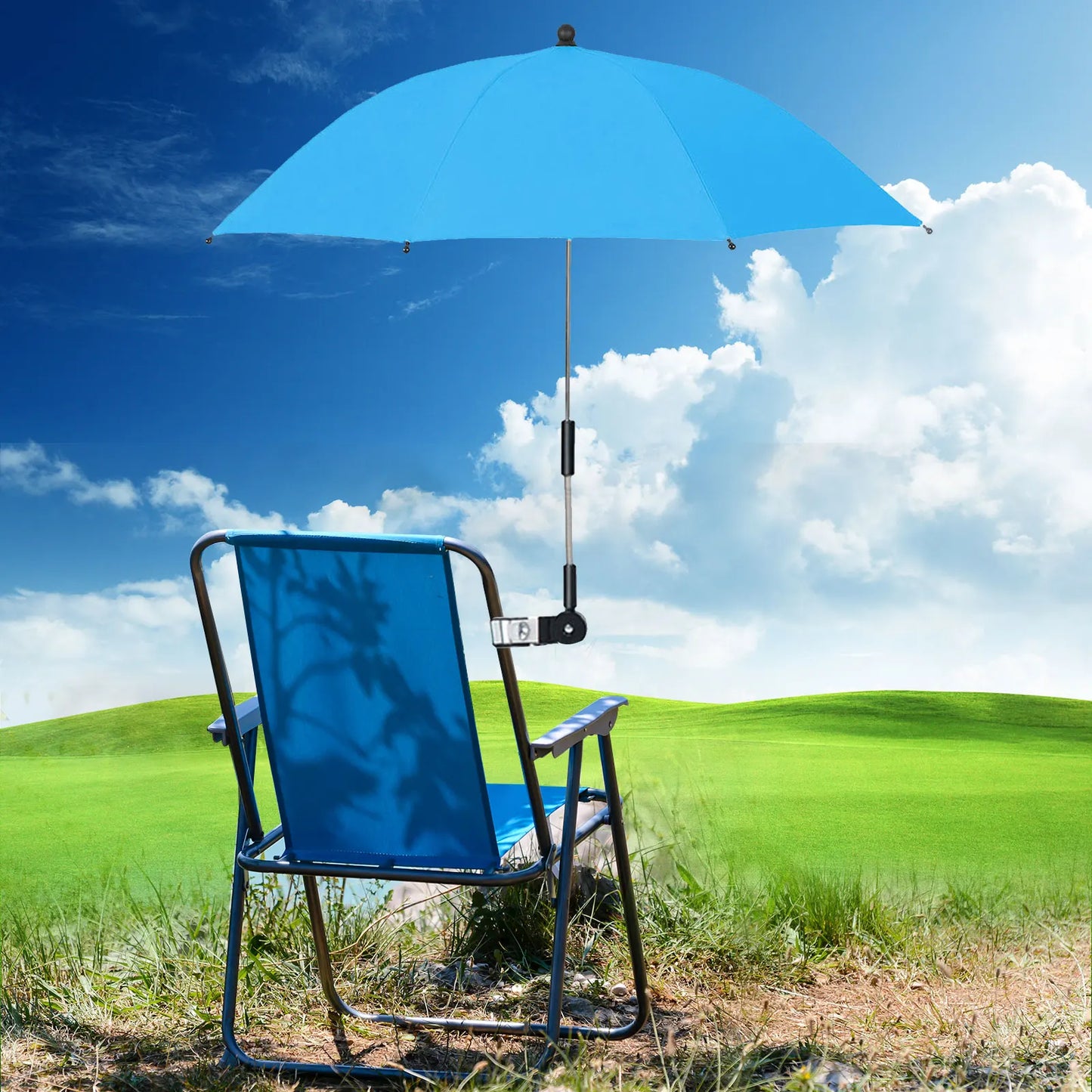 Parasol de chaise de plage protection UV — pare-soleil poussette bébé, 360°, réglable, pince