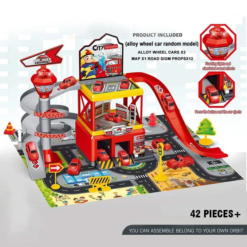 Railway Cars DIY Parking Assembled Track Inertia Car Engineering Vehicle Track Car for Kids Boys Children Birthday Gifts