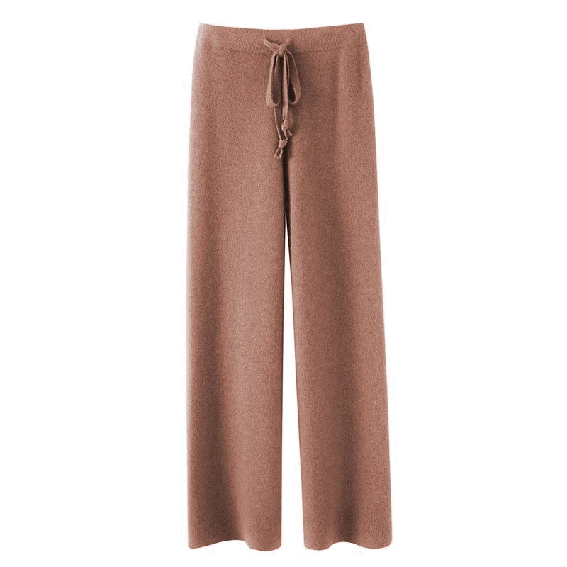 Autumn and Winter Temperament Wool High Waist Loose Wide Leg Pants Women Cloud Casual Soft Waxy Wool Straight Pants