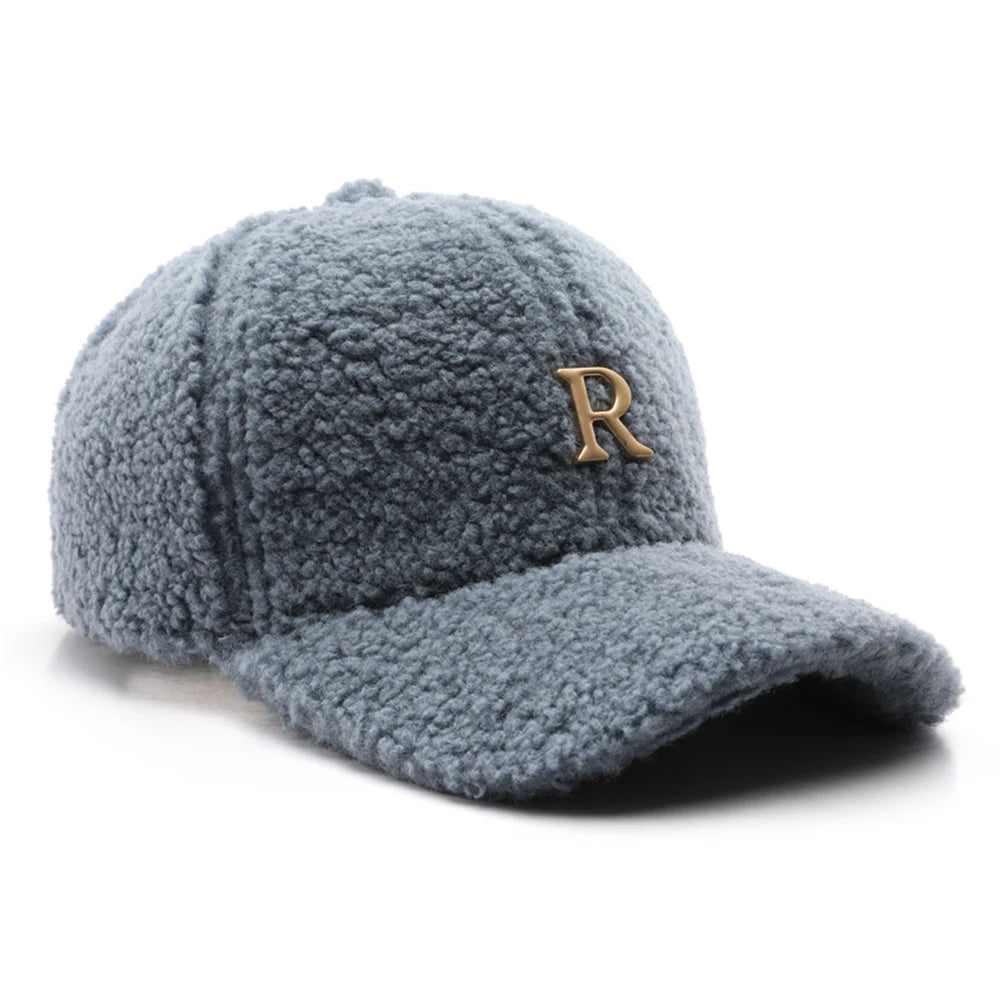 FS Luxury Brand Green Lambswool Baseball Caps for Men, Designer Cap with Golden Letters for Women, Winter Warm Trucker Hat, Women's Cap