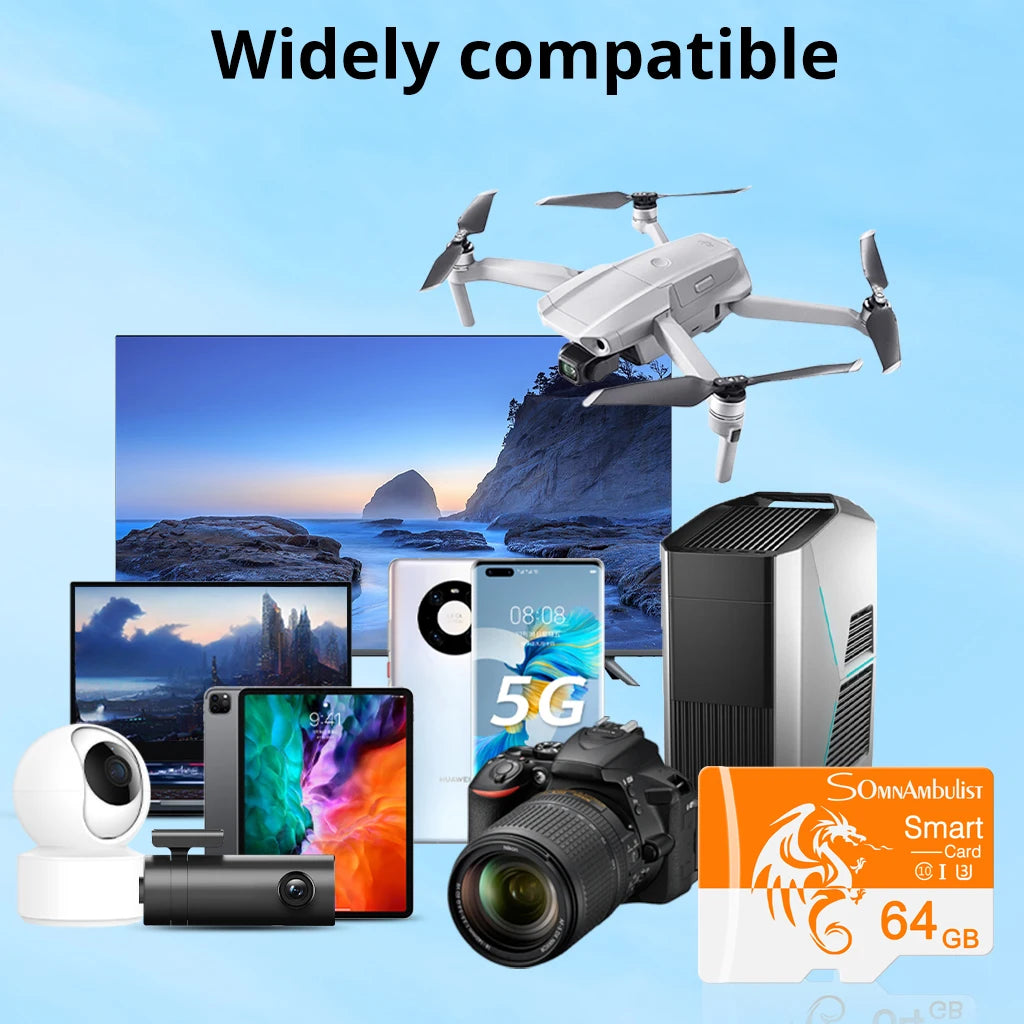 Carte mémoire haute vitesse 64 Go — C10, U3, A1, mini TF, compatible appareils de surveillance audio