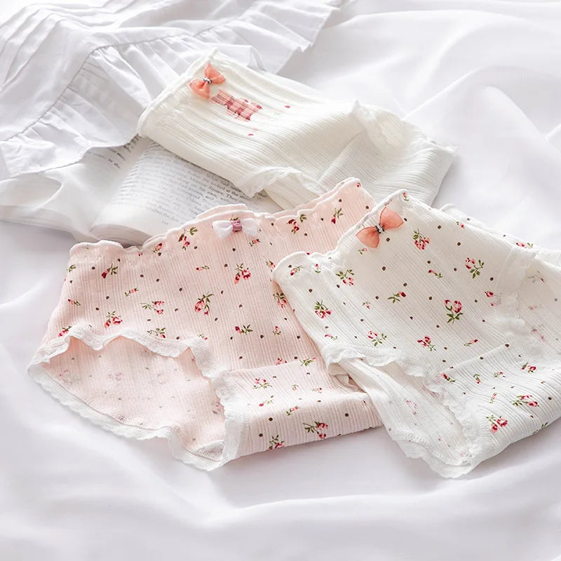 Culottes Coton Doux Nœud Dentelle Femme — Lot de 5 Pièces