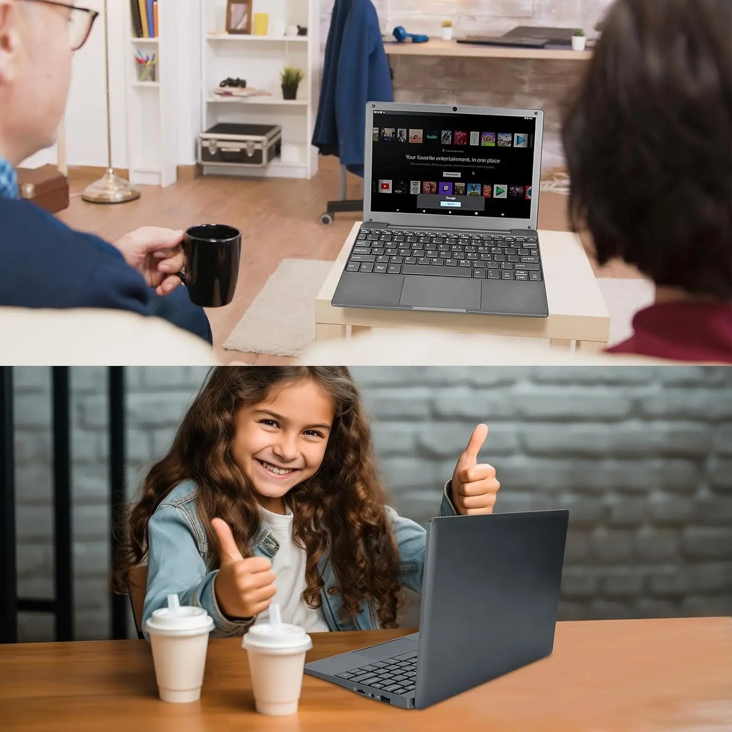10.1 Inch Laptop Windows 11 OS Pre-Installed Quad Core 8GB + 128GB Netbook HDMI Webcam Office (Black)