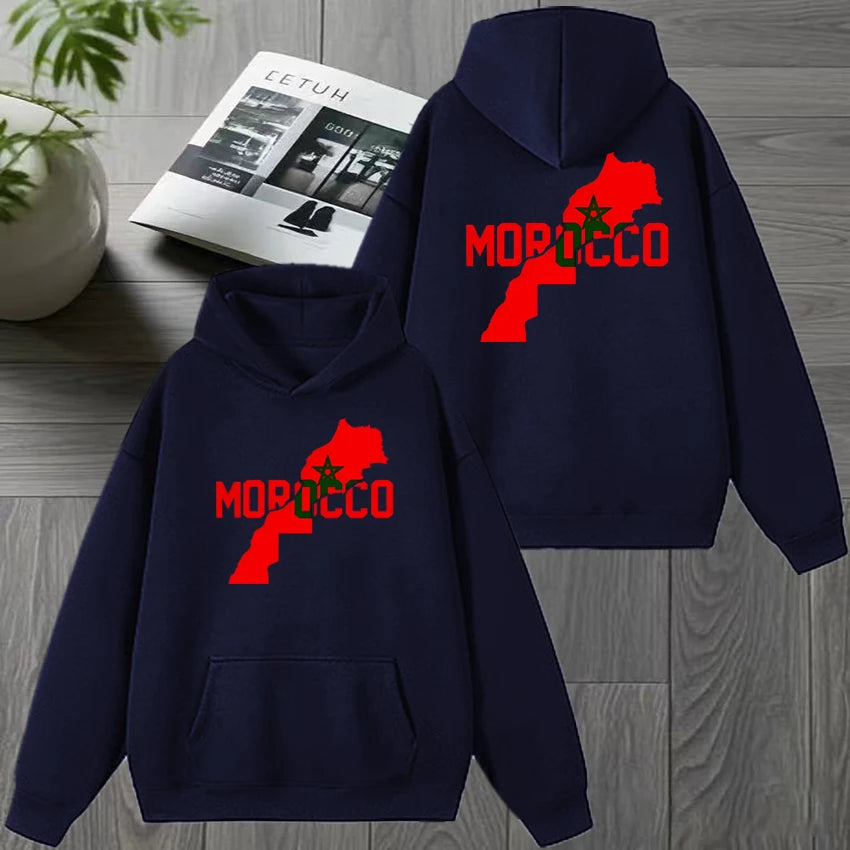 Otoño invierno Marruecos Harajuku Novedad sudadera con capucha negra de doble cara para hombre y mujer, forro polar, jersey informal, moda unisex