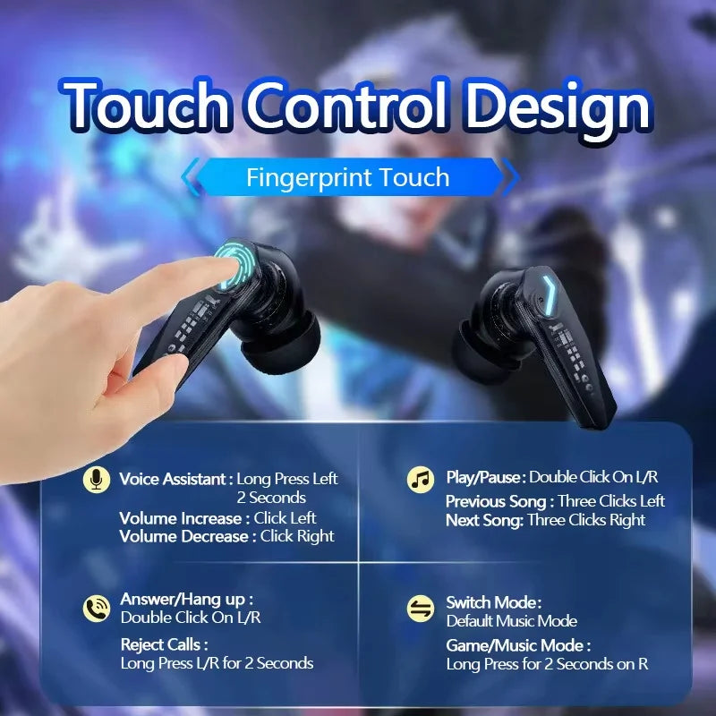 Écouteurs Bluetooth 5.3 sans fil — faible latence, double mode musique/jeu, sport, micro intégré
