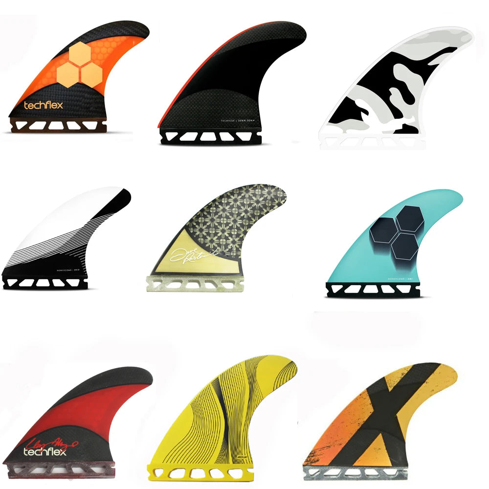 Aletas de propulsor de surf de carbono tipo nido de abeja y aletas de tabla de surf de fibra de vidrio en Surf AM2 DHD Techflex SuperE Rasta FINS Jordy