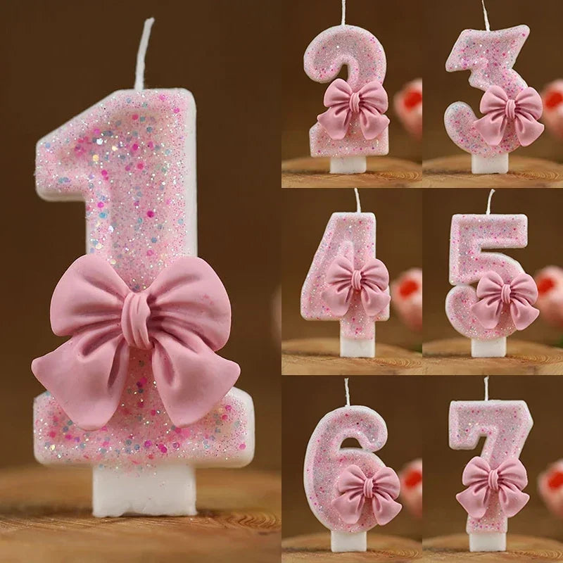 New number cake candle pink glitter birthday candle 1 2 3 4 5 6 7 8 9 3D number candle cake topper birthday party cake decor
