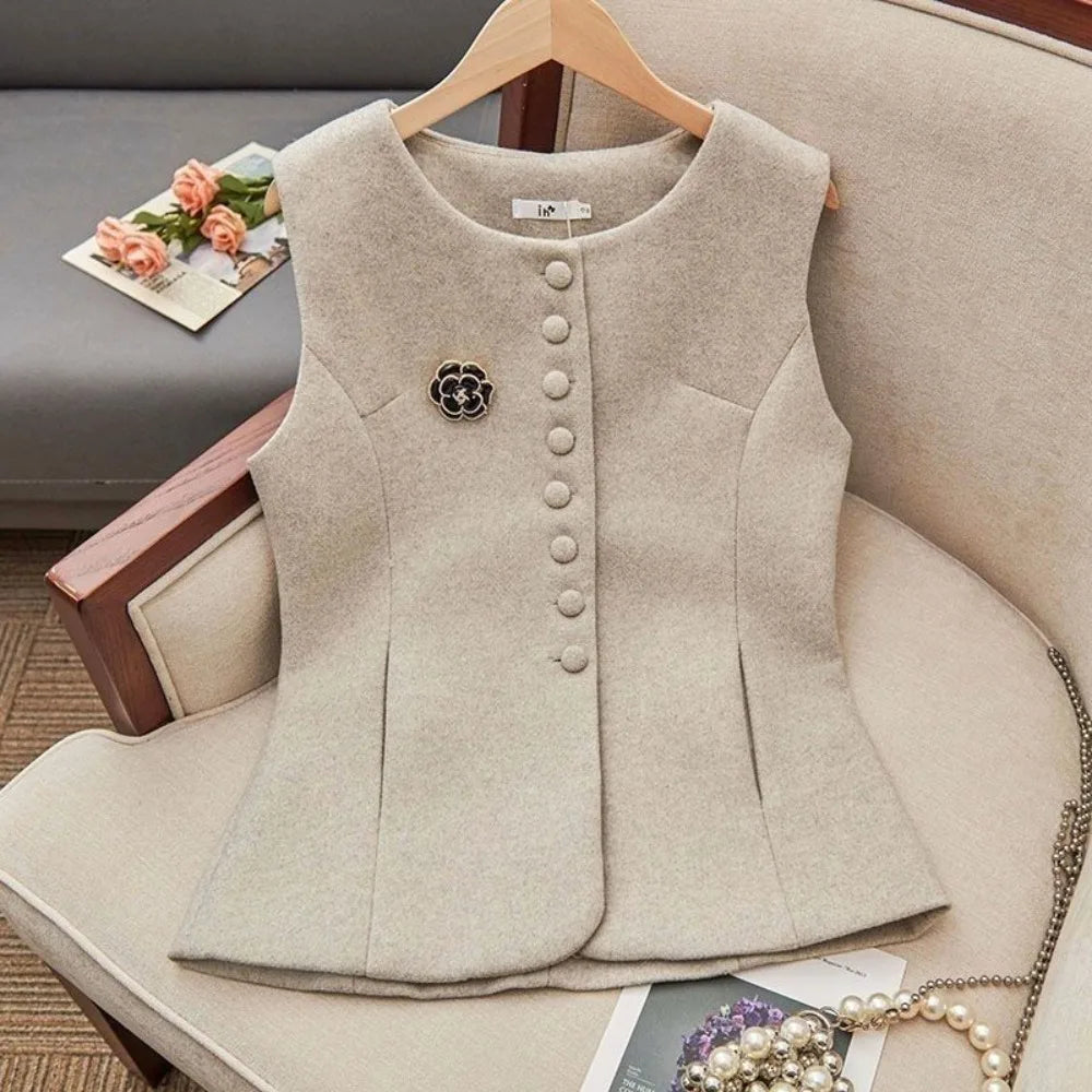 Abricot Lady Chalecos Slim Fit otoño invierno mujer lana chalecos ropa 2025 alta calidad prendas de vestir exteriores estilo coreano ropa única