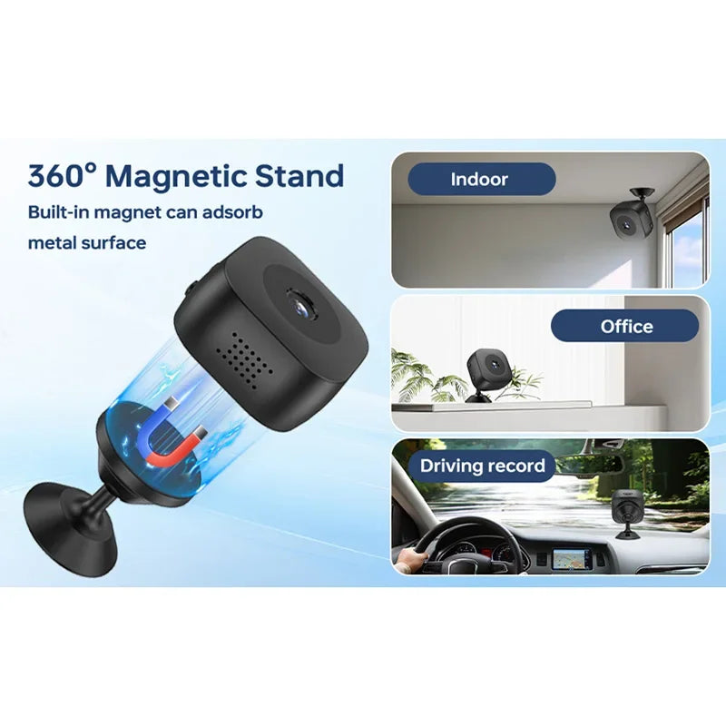 Caméra de sécurité WiFi miniature 8K — vision nocturne couleur, étanche, détection de mouvement, surveillance