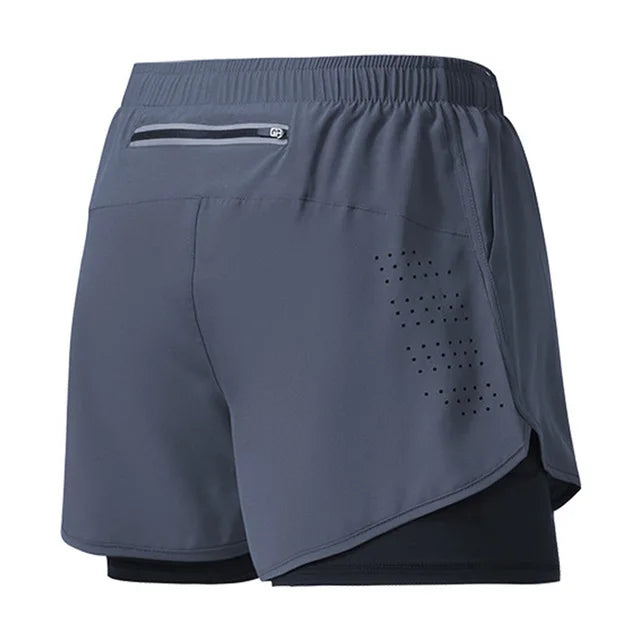 Men's Running Shorts, Quick Dry, Fitness, Black, Double Layer, New Sport, Training, Bodybuilding, Short Pants