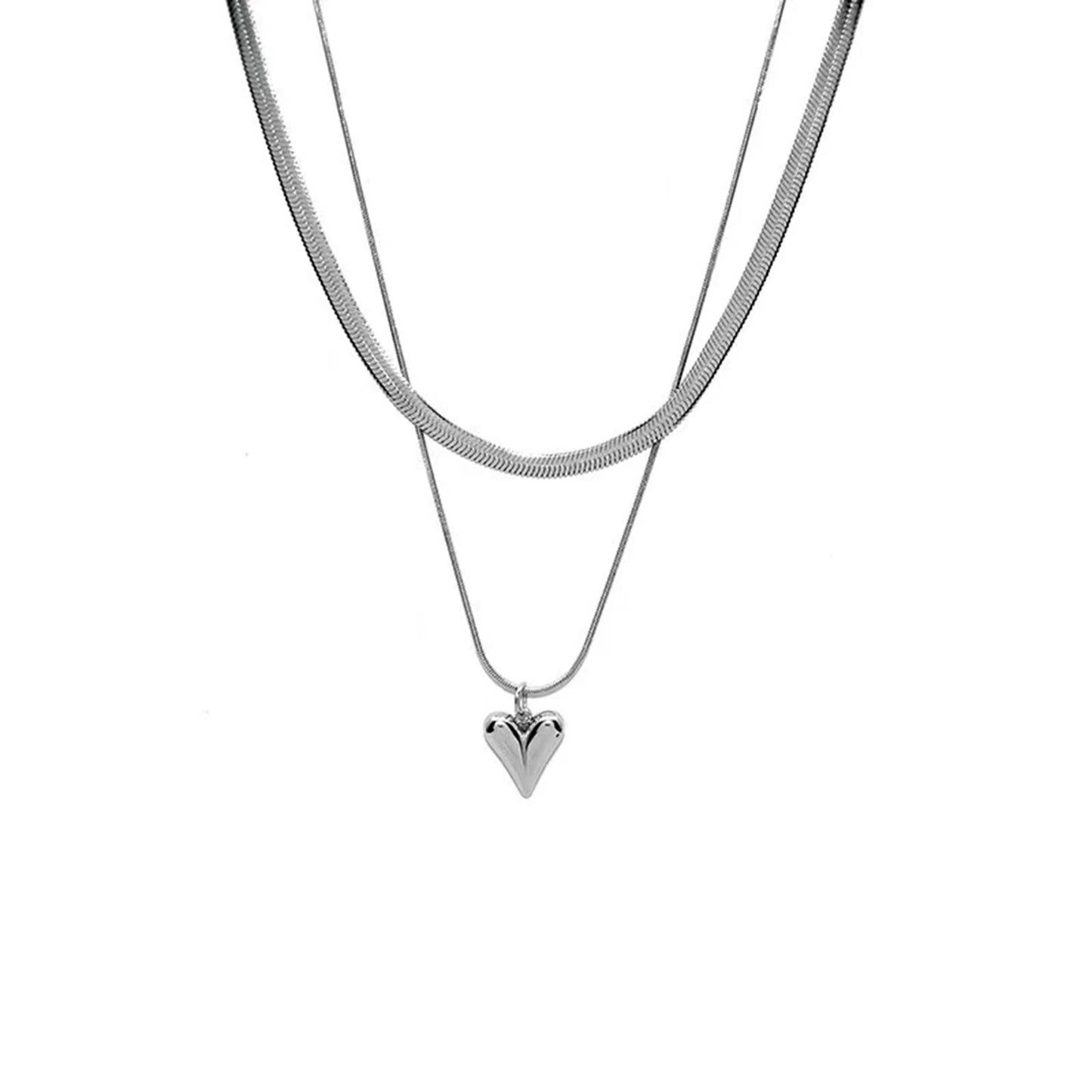 Seakissky Stainless Steel Double Layer Necklace, Simple and Elegant, Charming Love Heart Pendant, High Quality Gifts for Women, Hot Sale
