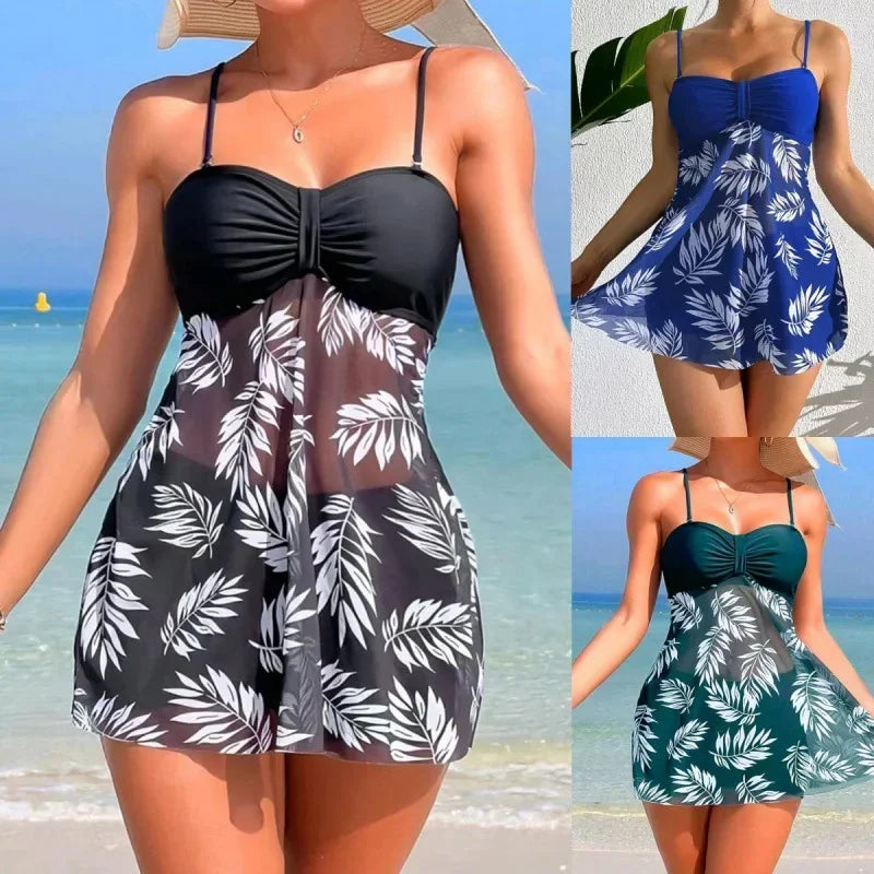 Maillot de Bain Fendu Femme 2024 — Robe Courte Sexy, Taille Haute, Maille Imprimée, Plage