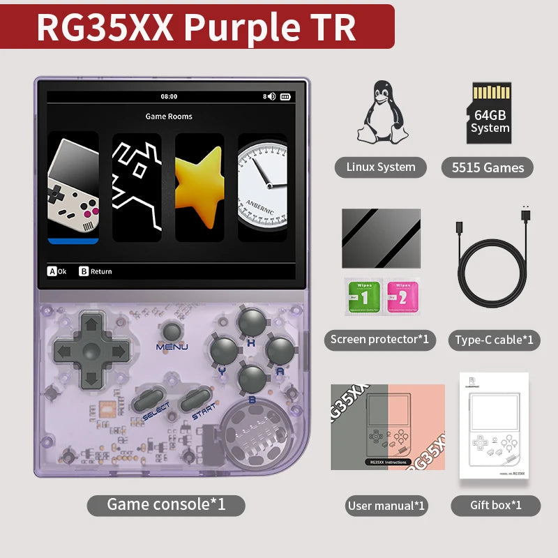 Console de jeu rétro portable — écran IPS 3,5", Linux, WiFi, Bluetooth, HDMI, 5000+ jeux, 64 Go