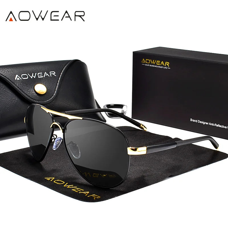 Lunettes de soleil aviation pour hommes — miroir polarisé, pilote HD, conduite, UV400