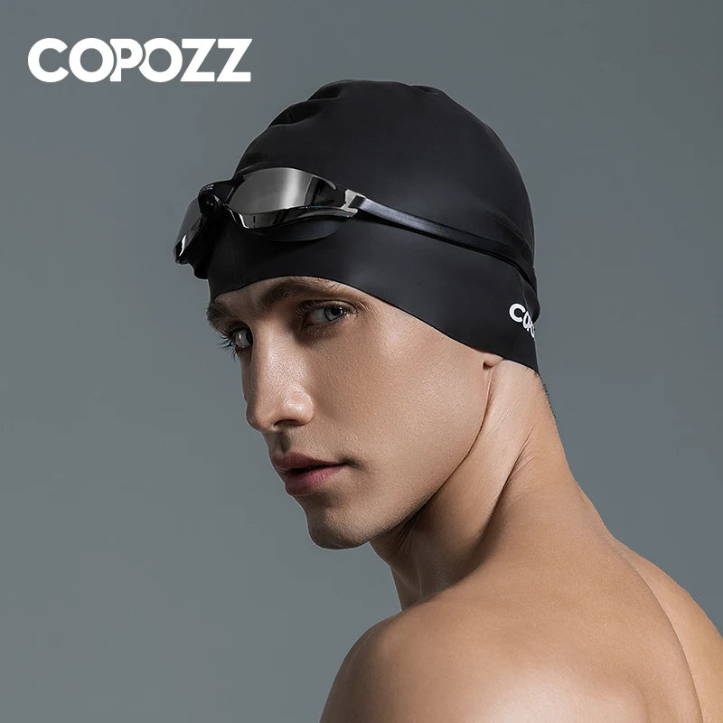 Copozz hommes élastique chapeau de natation grande taille vêtements de natation professionnel adultes imperméable chapeau de natation Silicone bonnets de natation