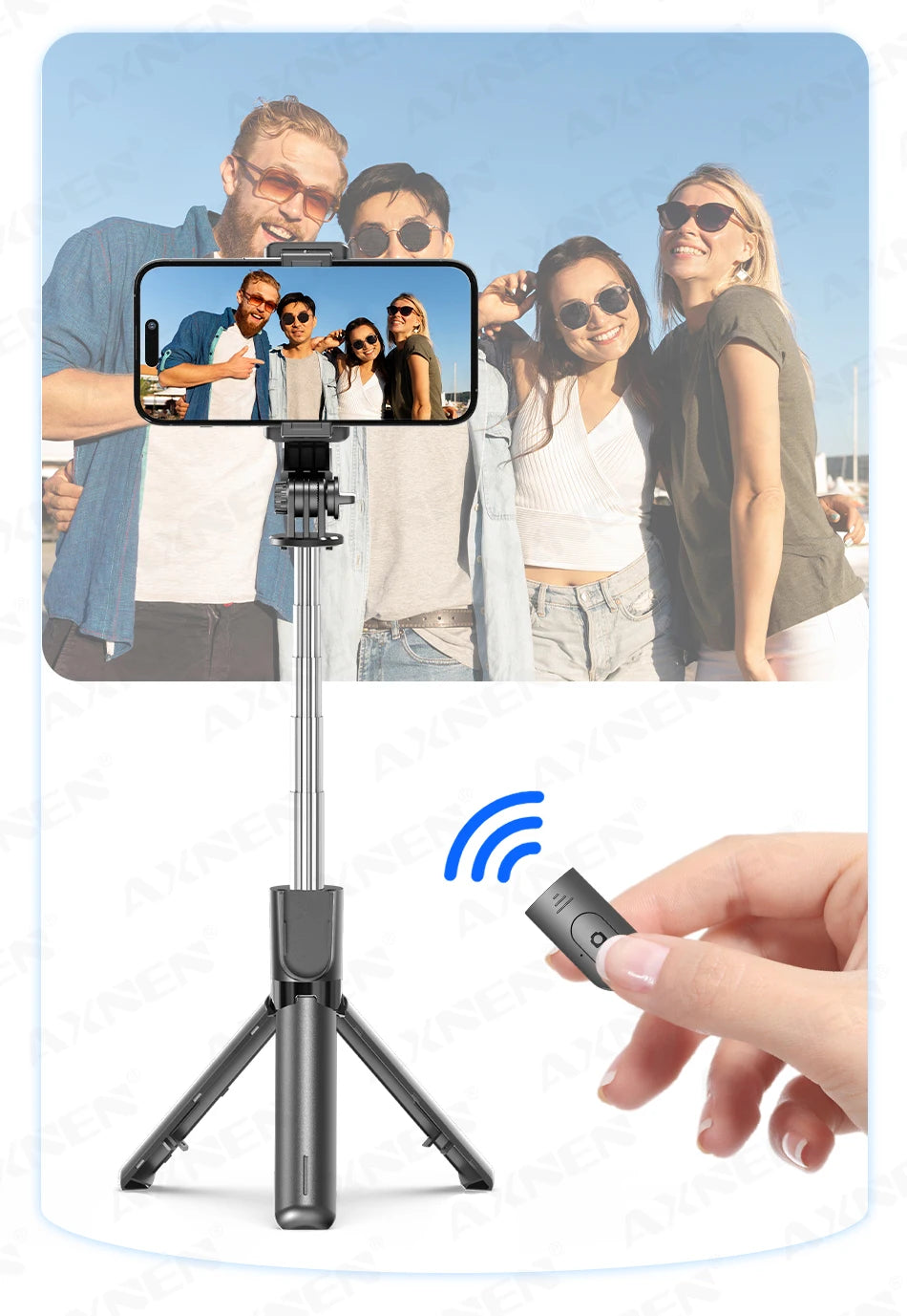 Trépied perche à selfie Bluetooth — support bureau, téléphone, obturateur télécommande sans fil, lumière de remplissage