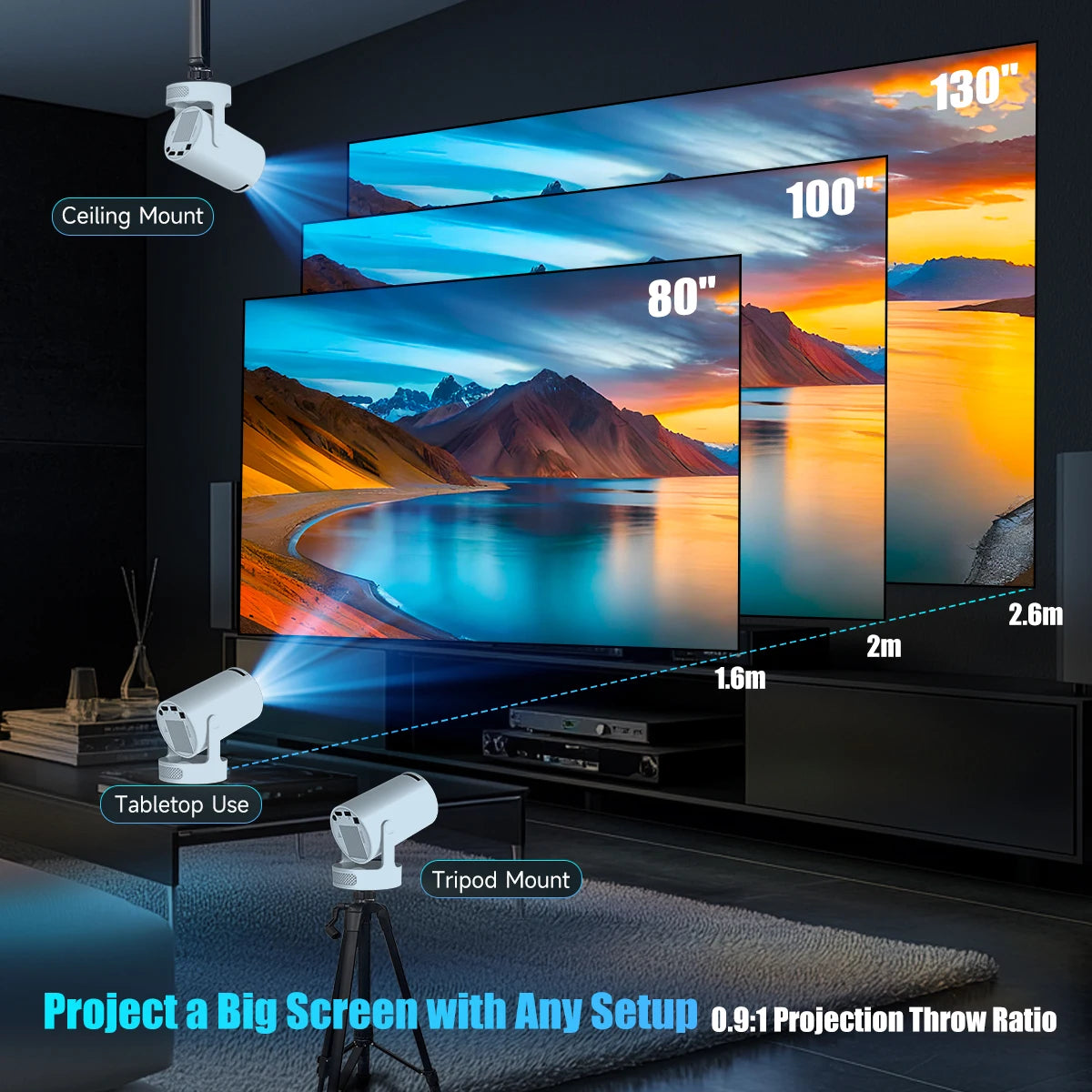 Magcubic HY300 Pro+ 4K 720P Projector with 5W Speaker Android 11 8000 Lumens WiFi 6 BT5.4 Outdoor Video Home Cinema Projector