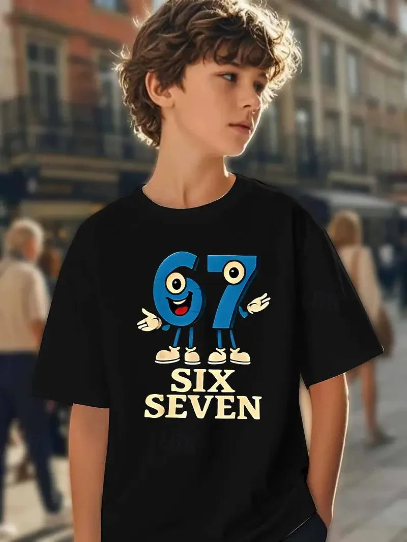 Nouveau T-shirt d'été 2026 pour garçons, motif 'Brain Rot 67 Six Seven' drôle, thème gamer et meme, pour parents et enfants, 6-7 ans, style Y2K
