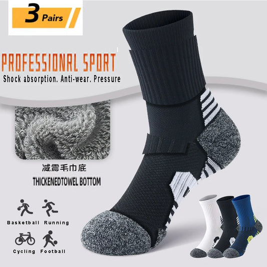 3 paires de chaussettes atétiques pour hommes, chaussettes de sport respirantes, de course en plein air, de Compression, longues, noires, blanches, bleues, extensibles