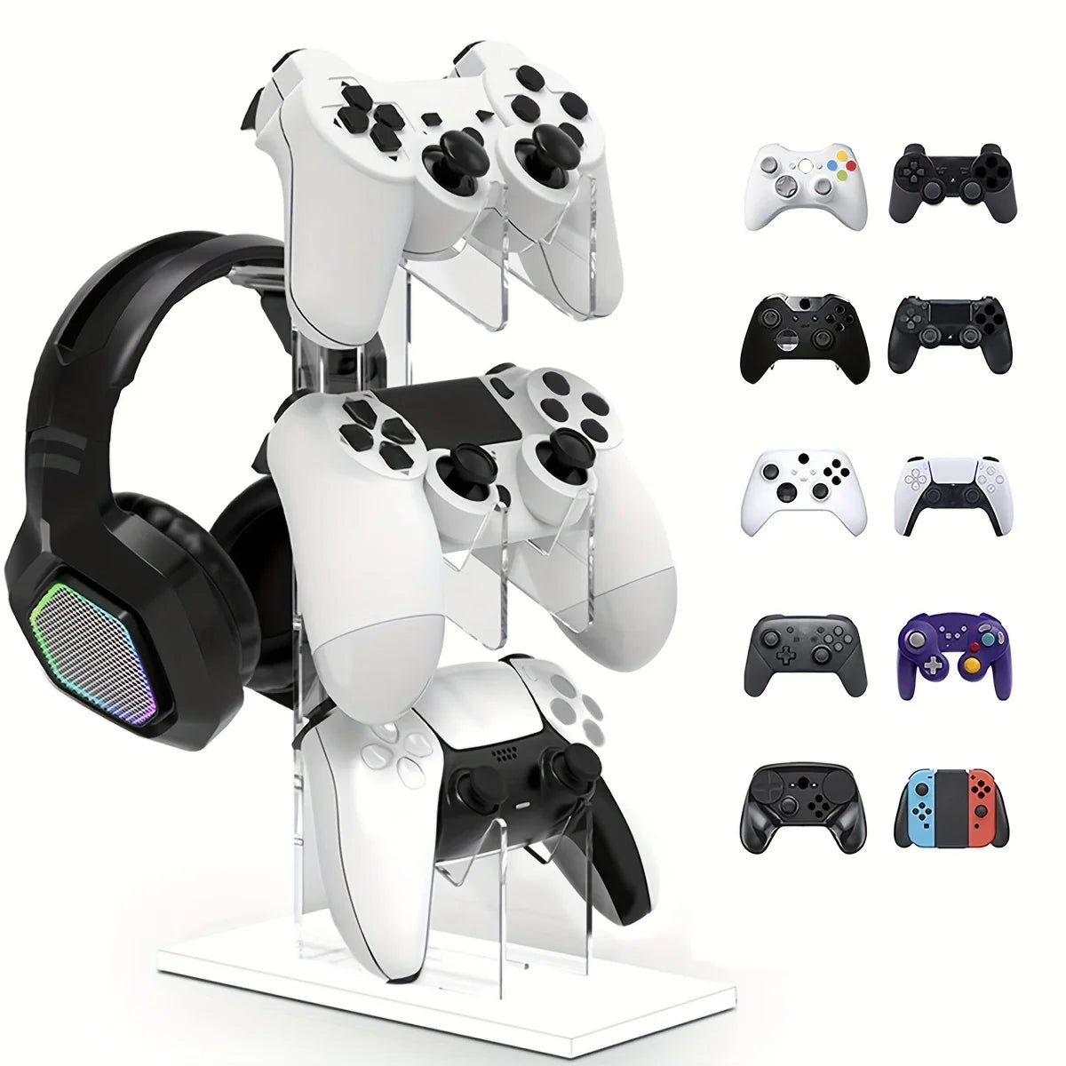 Universal 3-Layer Controller Stand, Sauna Phone Holder, Gaming Accessories for PS5, PS4 Storage Stand, Black, White, Transparent