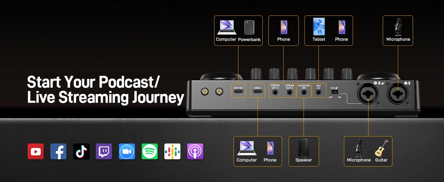 Interface Audio Double XLR — Podcast, Streaming & Gaming Professionnel