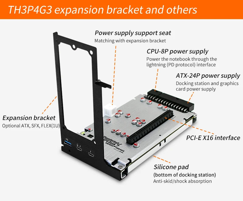 TH3P4G3 Thunderbolt Compatible GPU S6 PCI-E X16 Ordinateur Portable à Carte Graphique Externe pour Ordinateur Portable, Thunderbolt Compatible 3 4