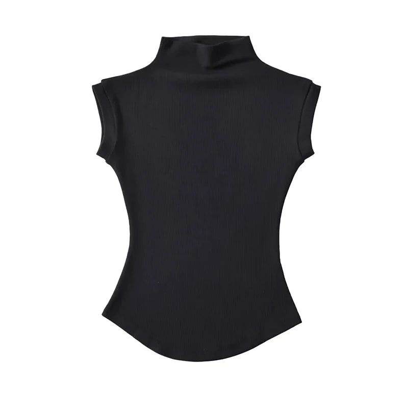 T-Shirt Col Roulé Sans Manches Femme — Coupe Ajustée Streetwear Été