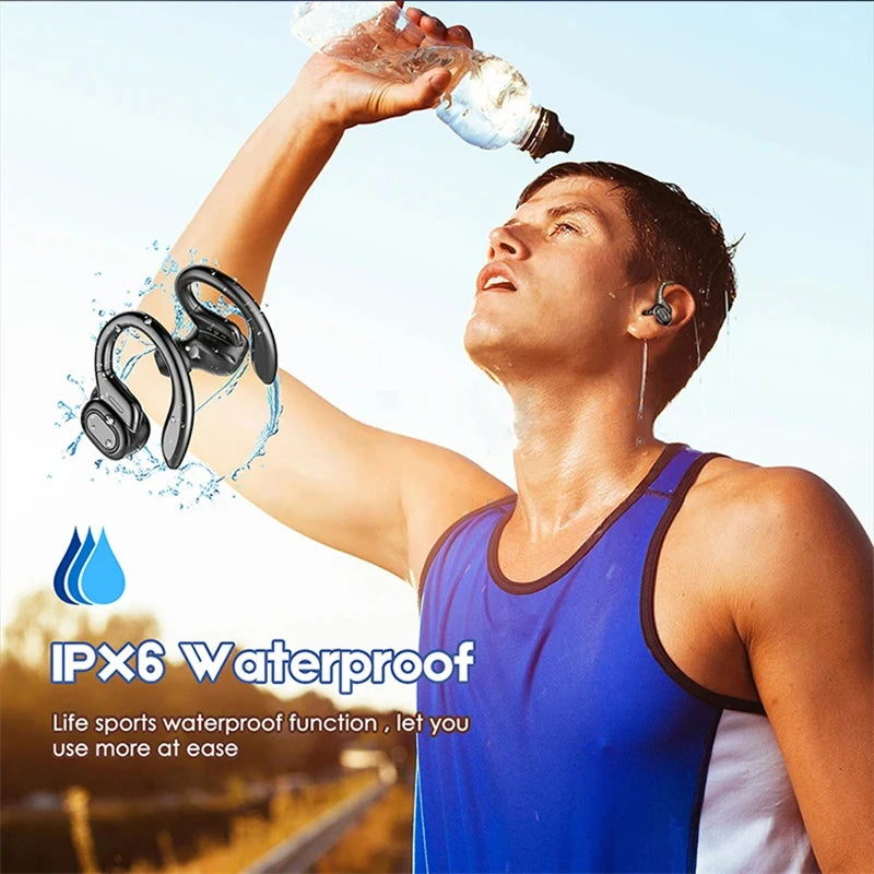 Shuke Waterproof Bluetooth Earphones with Microphone, Wireless Headphones, Sport Ear Hook, Headset, 9D Hifi Stereo Sound