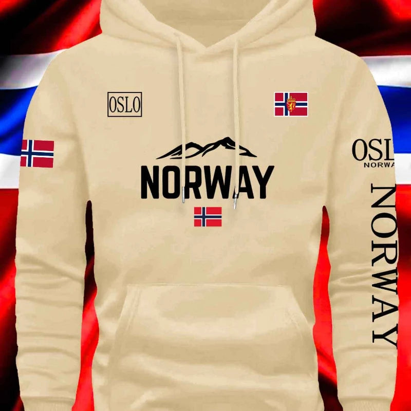 Norwegian Print Hooded Sweatshirt for Men and Women, New Autumn-Winter Collection, Daily Outdoor Vacations, Fitness, Warm Casual Sportswear