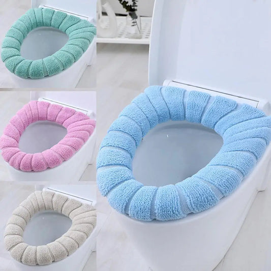 Housse Siège Toilette Hiver Tricot Doux — Lavable Forme O 37x44cm Salle Bain