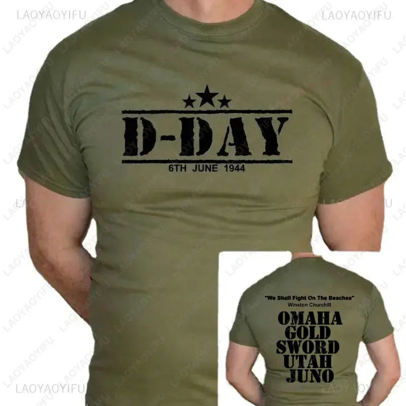 T-shirt amusant pour hommes en coton — impression vintage, armée 1944, Normandie, militaire (v2)