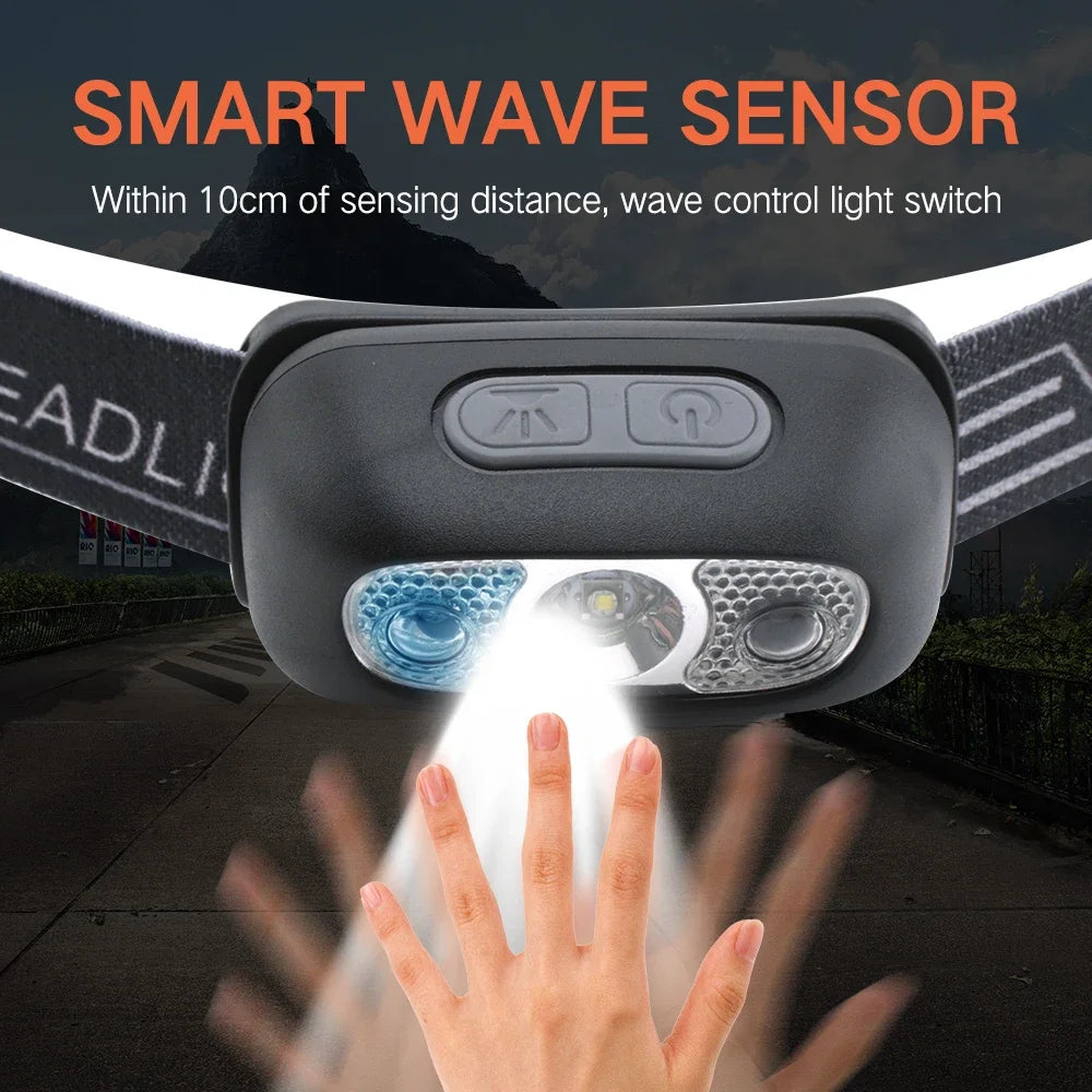 Capteur de mouvement phare Rechargeable lampe de poche LED phares Ultra lumineux lampe frontale de pêche Led front lampe frontale lampes de poche