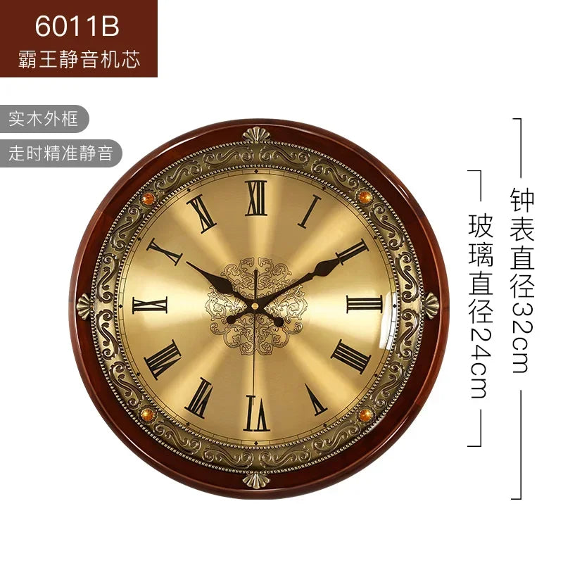 Horloge murale en bois et métal rétro — style nordique américain, or, silencieuse, chambre, salon, cadeau